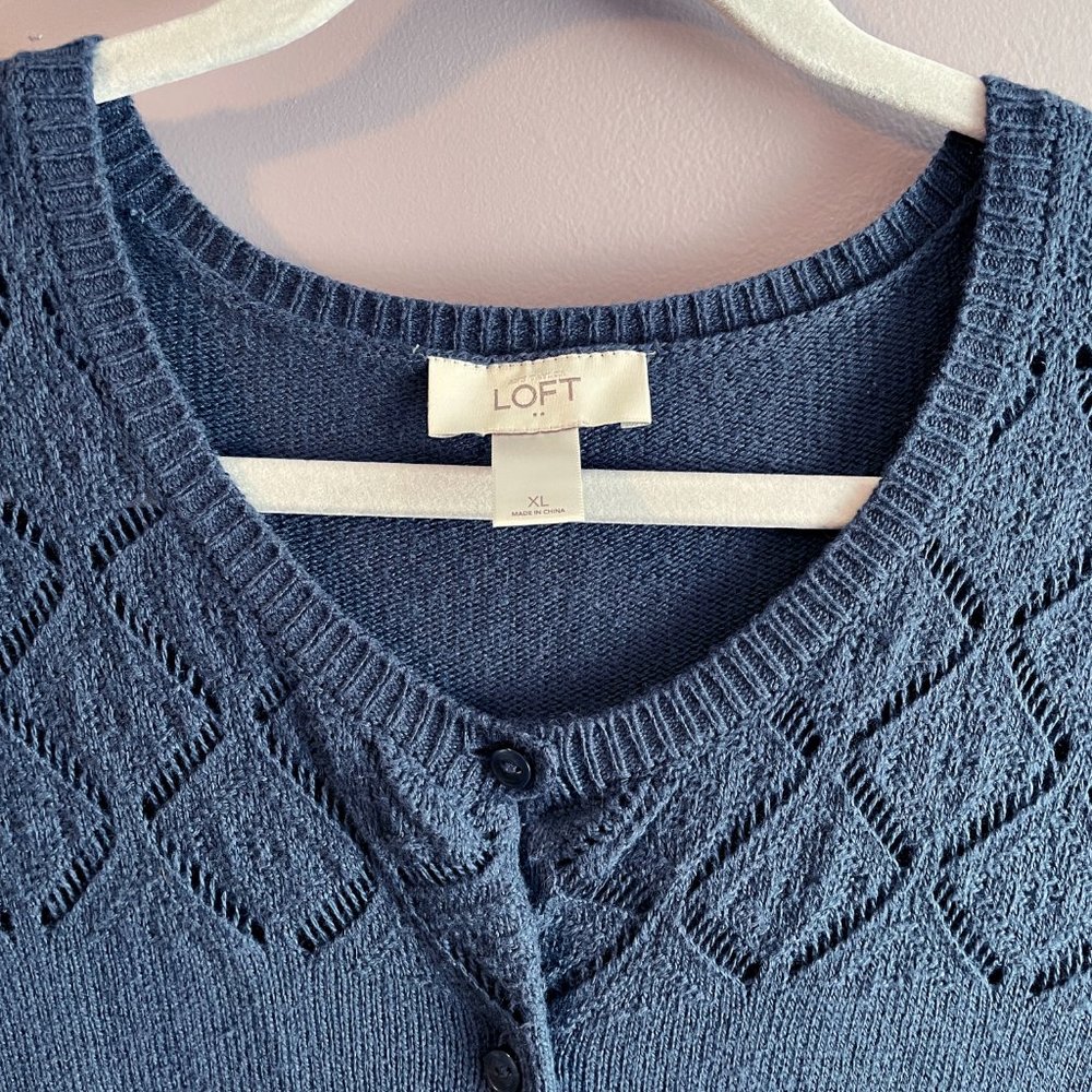 LOFT Navy Blue Open Stitch Knit Cardigan - XL